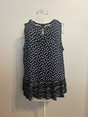 Ann Taylor Navy and White Polka Dot Tie-Neck Tank